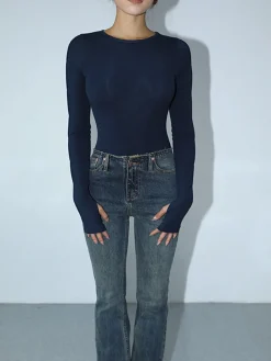 COMMENSE Keyhole Cutout Long Sleeve Bodysuit* Sweater Tops|Bodysuits