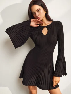 COMMENSE Keyhole Neckline Bell Sleeve Sweater Dress* Black Dresses|Sweater Dresses
