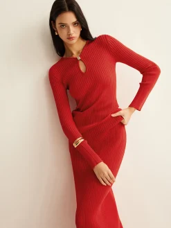COMMENSE Keyhole Neckline Knit Skirt Set* Sweater Tops|Skirts