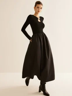 COMMENSE Keyhole Neckline Panel Dress* Black Dresses|Casual Dresses