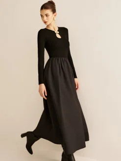 COMMENSE Keyhole Neckline Panel Dress* Black Dresses|Casual Dresses