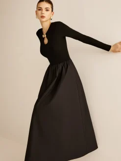 COMMENSE Keyhole Neckline Panel Dress* Black Dresses|Casual Dresses