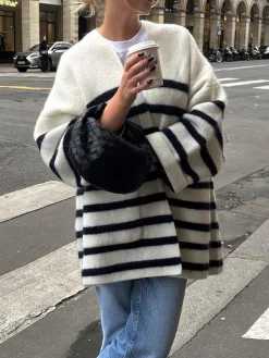 COMMENSE Knit Oversized Stripe Pocket Cardigan* Cardigans|Sweaters & Cardigans
