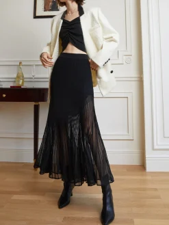 COMMENSE Knit Pleated Semi-sheer Maxi Skirt* Skirts|Knitwear