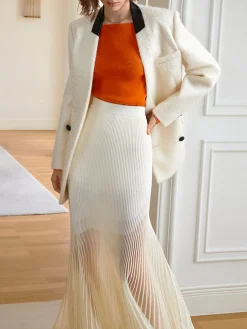 COMMENSE Knit Pleated Semi-sheer Maxi Skirt* Skirts|Knitwear