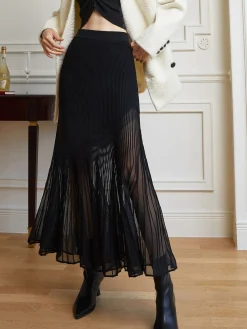 COMMENSE Knit Pleated Semi-sheer Maxi Skirt* Skirts|Knitwear