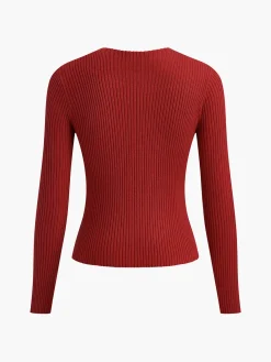 COMMENSE Knit Ribbed Crew Neck Asymmetric Top* Sweater Tops|Sweaters & Cardigans