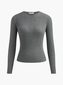 COMMENSE Knit Ribbed Crew Neck Asymmetric Top* Sweater Tops|Sweaters & Cardigans