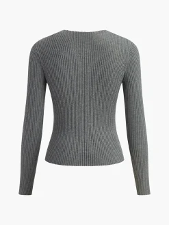 COMMENSE Knit Ribbed Crew Neck Asymmetric Top* Sweater Tops|Sweaters & Cardigans