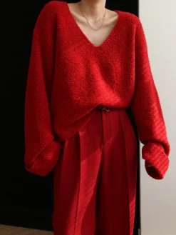 COMMENSE Knit Solid V-neck Long Sleeve Sweater* Sweater Tops|Long Sleeve Sets