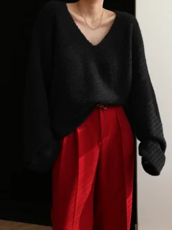 COMMENSE Knit Solid V-neck Long Sleeve Sweater* Sweater Tops|Long Sleeve Sets