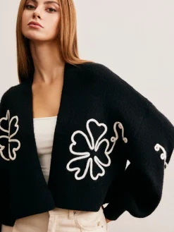 COMMENSE Knit-Floral Short Outerwear* Sweater Tops|Outerwear