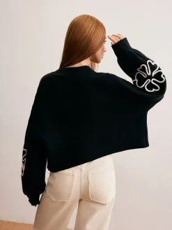 COMMENSE Knit-Floral Short Outerwear* Sweater Tops|Outerwear