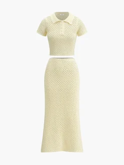 COMMENSE Knitted Beaded Midi Skirt Set* Skirt Sets|Long Sleeve Sets