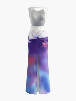 COMMENSE Knot Printed Gradient Long Dress* Cocktail & Party Dresses|Summer Dresses