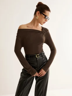 COMMENSE Knotted Cold-Shoulder Jersey Top* T-shirts|Tops