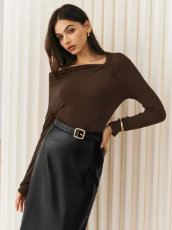COMMENSE Knotted Cold-Shoulder Jersey Top* T-shirts|Tops