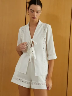 COMMENSE Knotted Cutout Half Sleeve Top With Shorts Set* Shorts Sets|Shorts