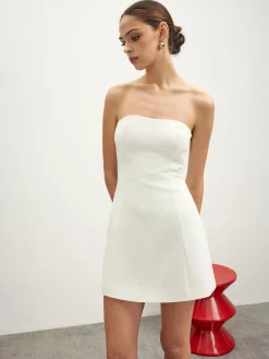 COMMENSE Knotted Open Back Piping Tube Dress* White Dresses|Cocktail & Party Dresses