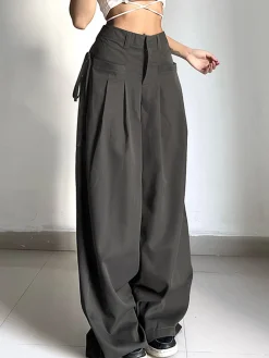 COMMENSE Knotted Pleated Wide-Leg Draped Pants* Pants|Bottoms