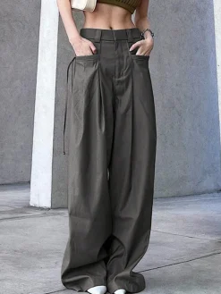 COMMENSE Knotted Pleated Wide-Leg Draped Pants* Pants|Bottoms