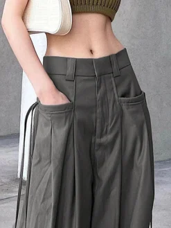 COMMENSE Knotted Pleated Wide-Leg Draped Pants* Pants|Bottoms