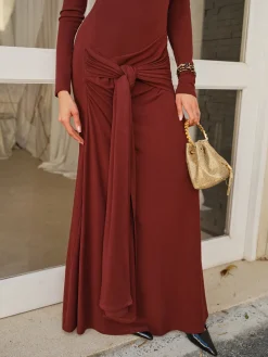 COMMENSE Knotted Ruched Jersey Long Dress* Casual Dresses|Cocktail & Party Dresses
