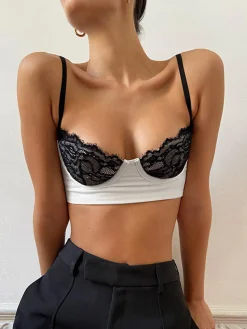 COMMENSE Lace Bra Detail Cropped Cami Top* Crop Tops|Tank Tops & Camis
