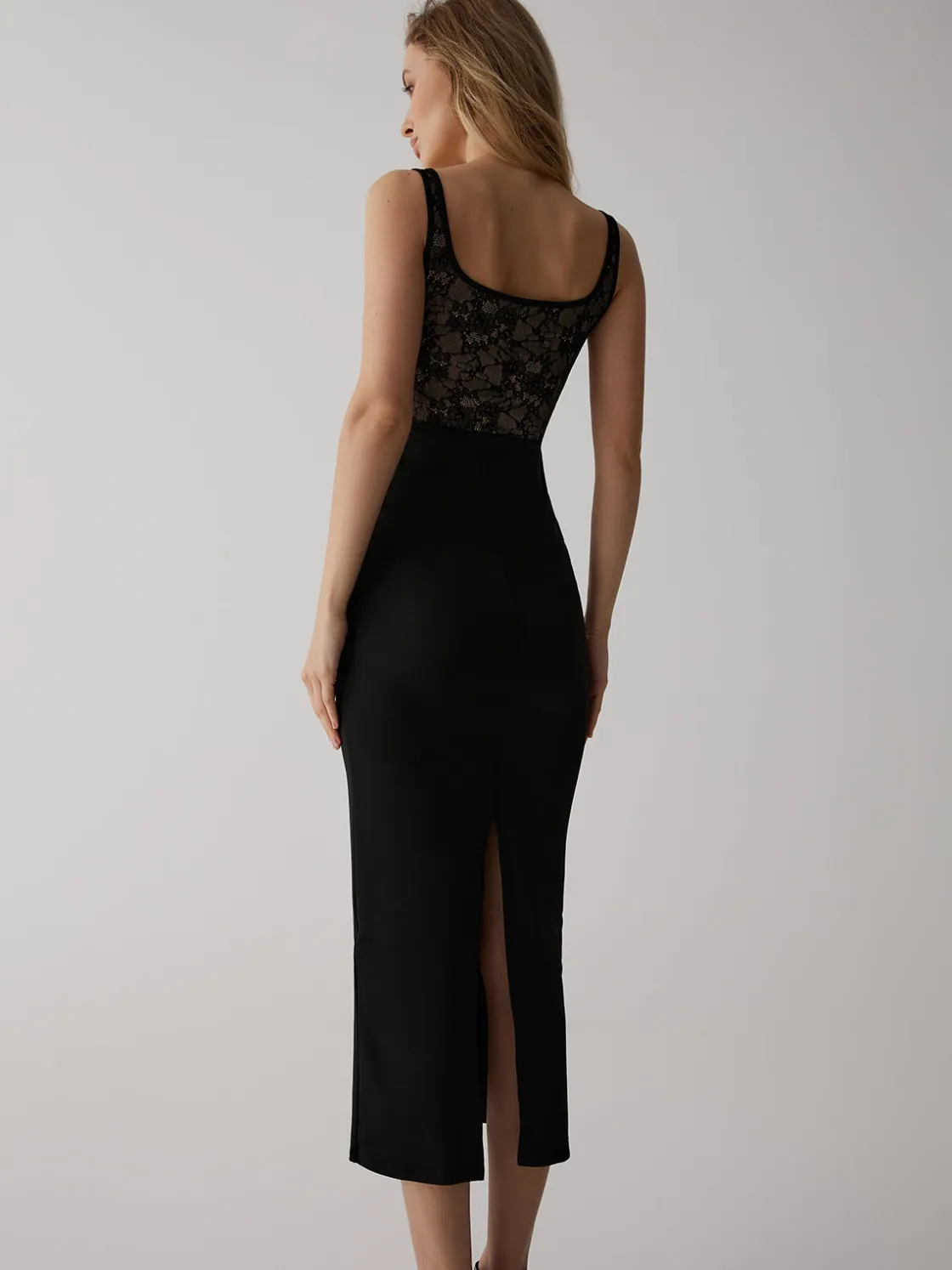 COMMENSE Lace Corset Square Neck Long Dress* Black Dresses|Cocktail & Party Dresses
