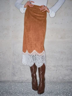 COMMENSE Lace Hem Suede Skirt* Skirts|Bottoms