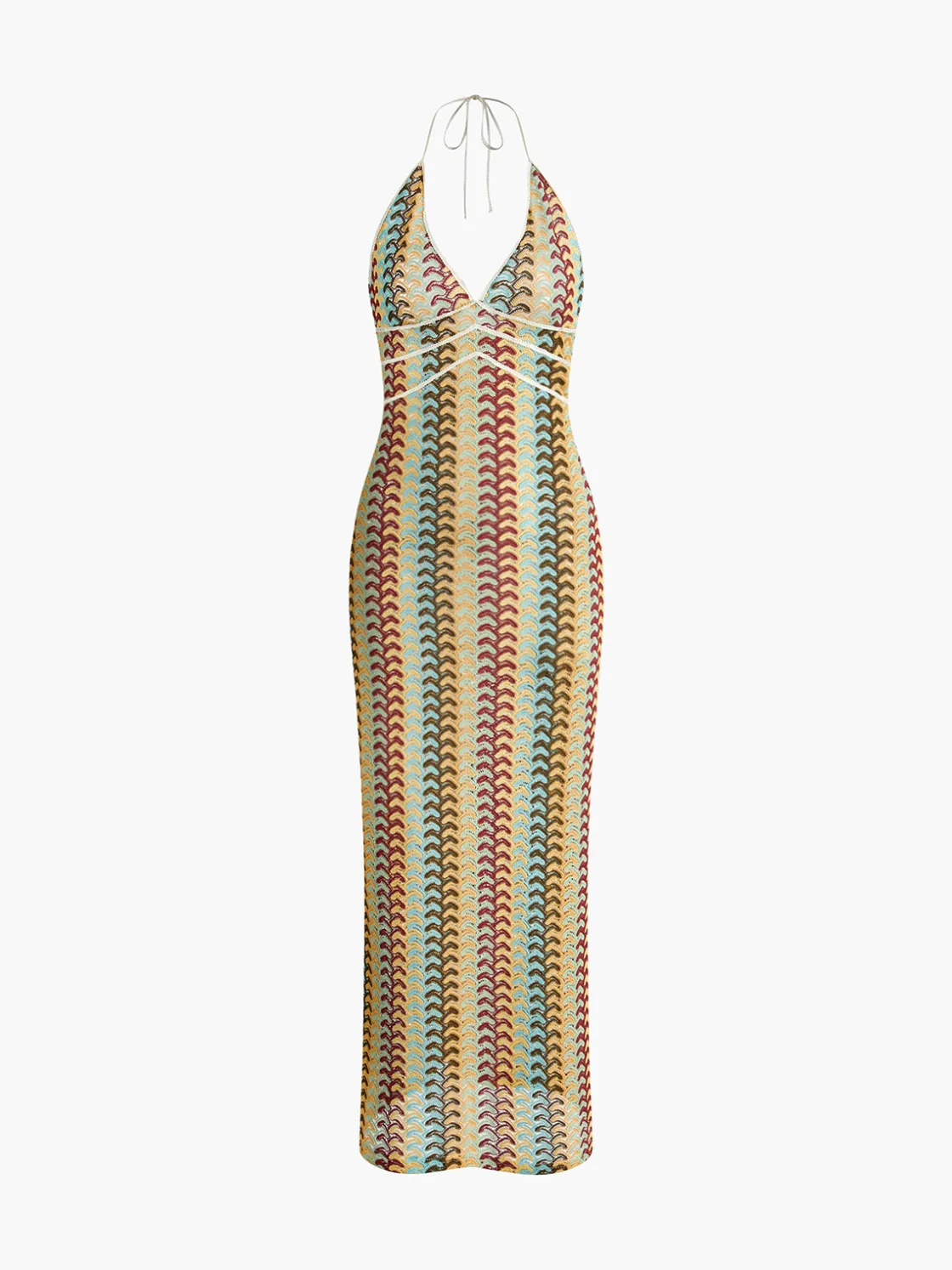COMMENSE Lace Multi-Color Halter V-Neck Dress* Casual Dresses|Vacation Dresses
