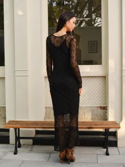 COMMENSE Lace Panel Long Dress* Casual Dresses|Cocktail & Party Dresses