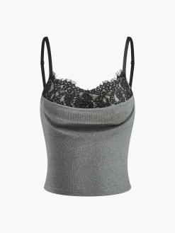 COMMENSE Lace Panel Ribbed Cami Top* Tank Tops & Camis|Tops