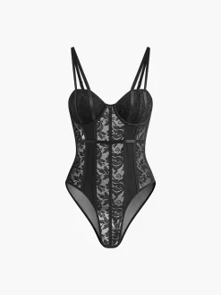 COMMENSE Lace Sheer Sweetheart Corset Bodysuit* Bodysuits|Bodysuits