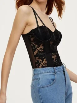 COMMENSE Lace Sheer Sweetheart Corset Bodysuit* Bodysuits|Bodysuits