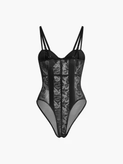 COMMENSE Lace Sheer Sweetheart Corset Bodysuit* Bodysuits|Bodysuits
