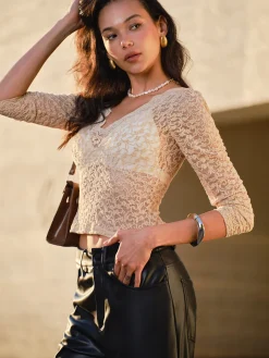 COMMENSE Lace Skinny Crop Blouse* Crop Tops|Blouses & Shirts