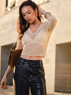 COMMENSE Lace Skinny Crop Blouse* Crop Tops|Blouses & Shirts