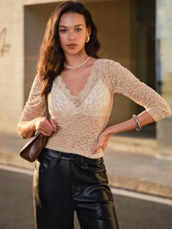 COMMENSE Lace Skinny Crop Blouse* Crop Tops|Blouses & Shirts