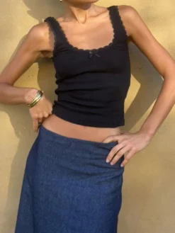 COMMENSE Lace Trim Crop Tank Top* Sweater Tops|Crop Tops