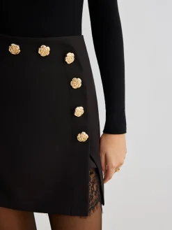 COMMENSE Lace Trim Metal-Flower Zipper Skirt* Skirts|Bottoms