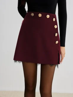 COMMENSE Lace Trim Metal-Flower Zipper Skirt* Skirts|Bottoms