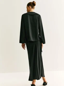 COMMENSE Lace Up Satin Midi Skirt Set* Skirt Sets|Long Sleeve Sets