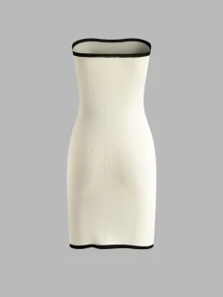COMMENSE Lace Up Wrap Sweater Tube Dress* White Dresses|Sweater Dresses