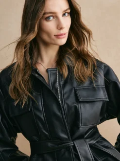 COMMENSE Lapel Belted Zipper PU Leather Jacket* Outerwear|Jackets