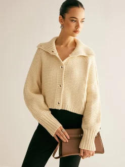 COMMENSE Lapel Breasted Cable-Knit Cardigan* Cardigans|Sweaters & Cardigans