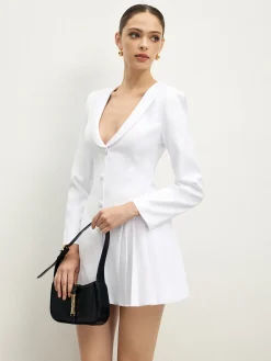 COMMENSE Lapel Breasted Pleated Corset Dress* White Dresses|Work Dresses