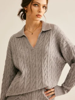COMMENSE Lapel Cable Sweater* Sweater Tops|Sweaters & Cardigans