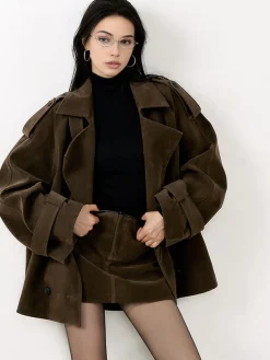 COMMENSE Lapel Loose Suede Jacket* Outerwear|Jackets