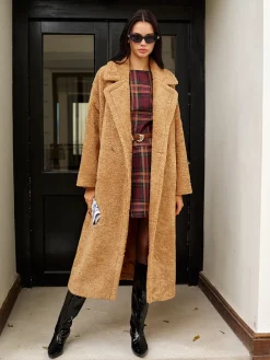 COMMENSE Lapel Minky Long Jacket* Outerwear|Jackets